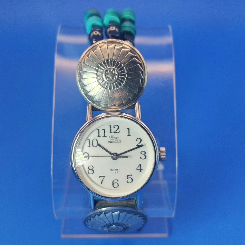 Vintage 1998 Timex Indiglo Sterling Silver Native Turquoise Women's Quartz Watch